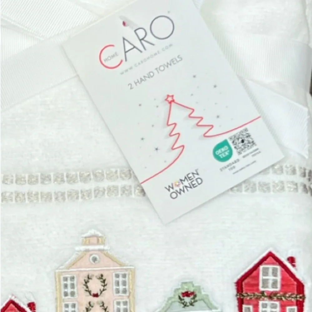 Caro - ‘Holiday Village’ hand towels (2). NWT Last One!